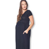 Short Sleeve Loose Plain Long Maternity Dress with Pockets